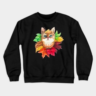 Fall Leaves Cat Crewneck Sweatshirt